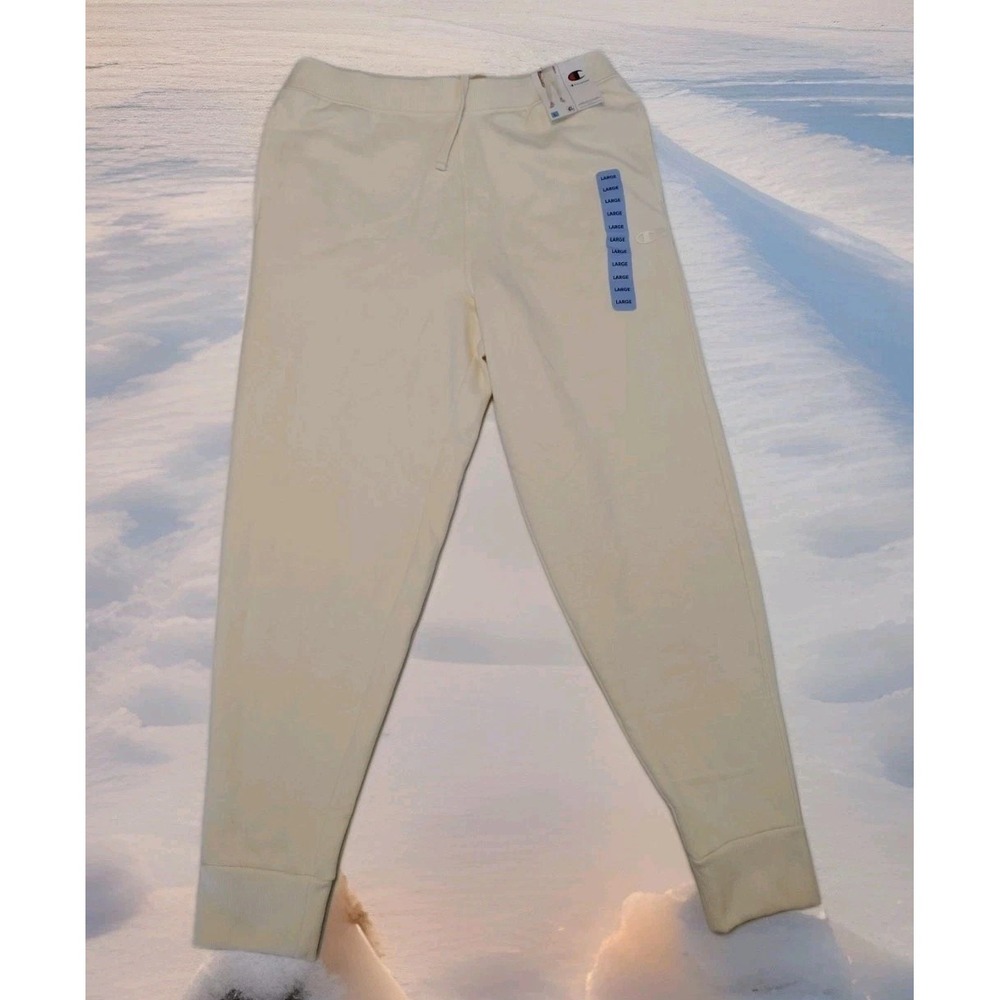 Champion Men's Warm Soft Fleece Side Pockets Drawcord‎ Jogger Large Natural